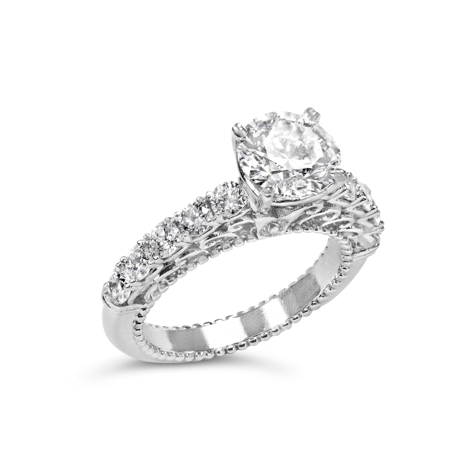14K White Gold 3 1/5 Cttw Lab Grown Diamond Vintage Style Engagement Ring - Size 7  DestGlow
