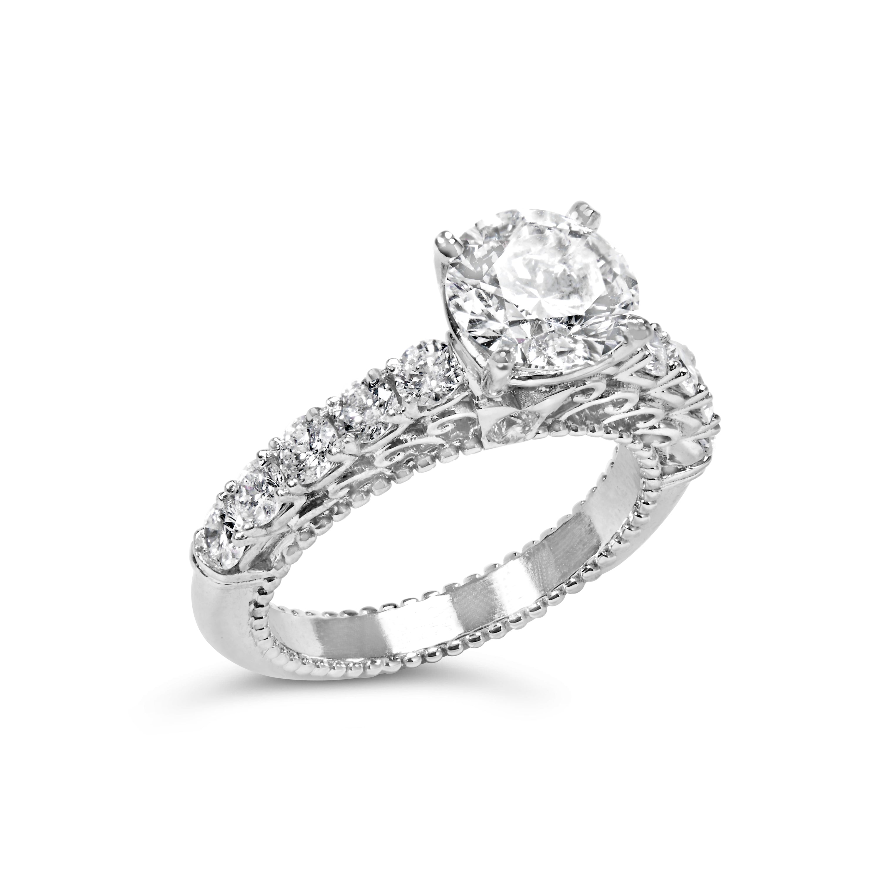 14K White Gold 3 1/5 Cttw Lab Grown Diamond Vintage Style Engagement Ring - Size 7  DestGlow