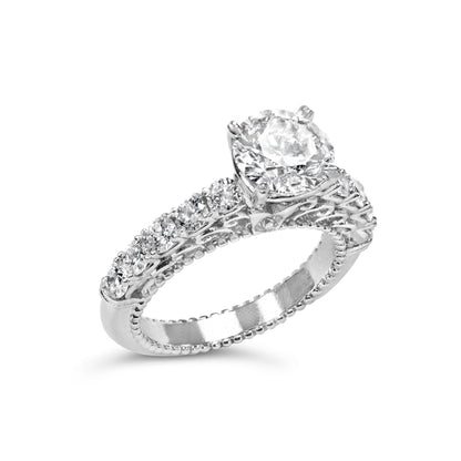 14K White Gold 3 1/5 Cttw Lab Grown Diamond Vintage Style Engagement Ring - Size 7  DestGlow