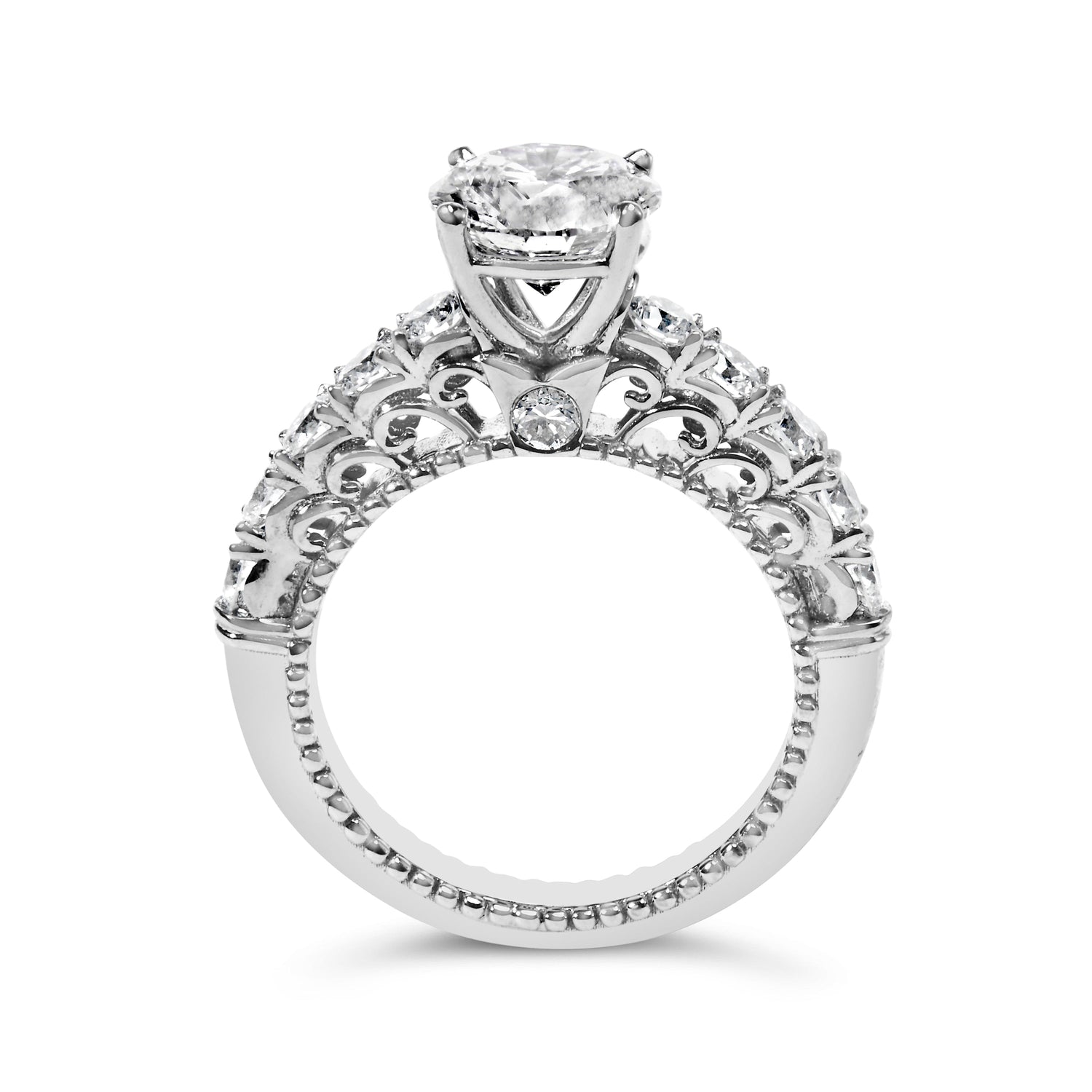 14K White Gold 3 1/5 Cttw Lab Grown Diamond Vintage Style Engagement Ring - Size 7  DestGlow