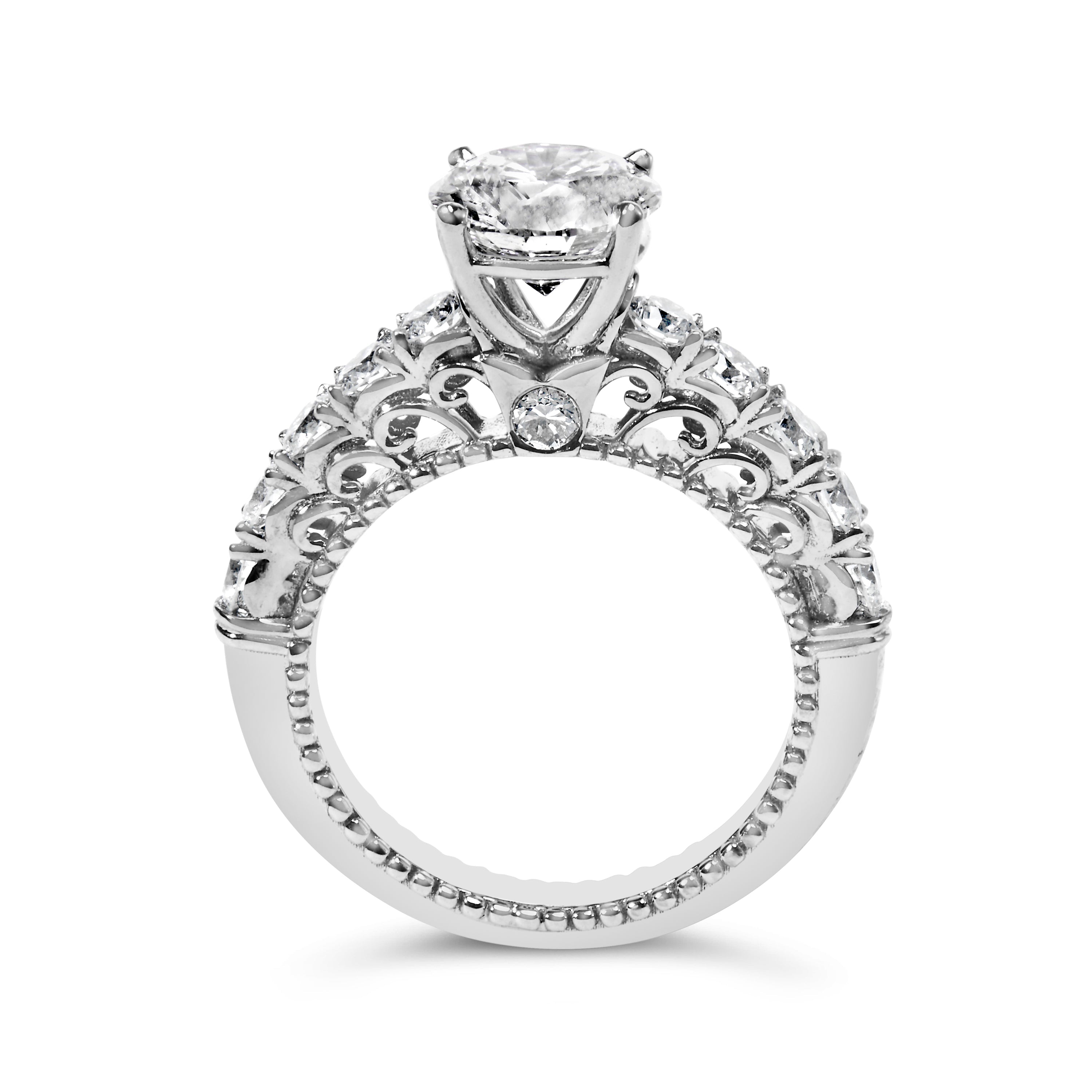 14K White Gold 3 1/5 Cttw Lab Grown Diamond Vintage Style Engagement Ring - Size 7  DestGlow
