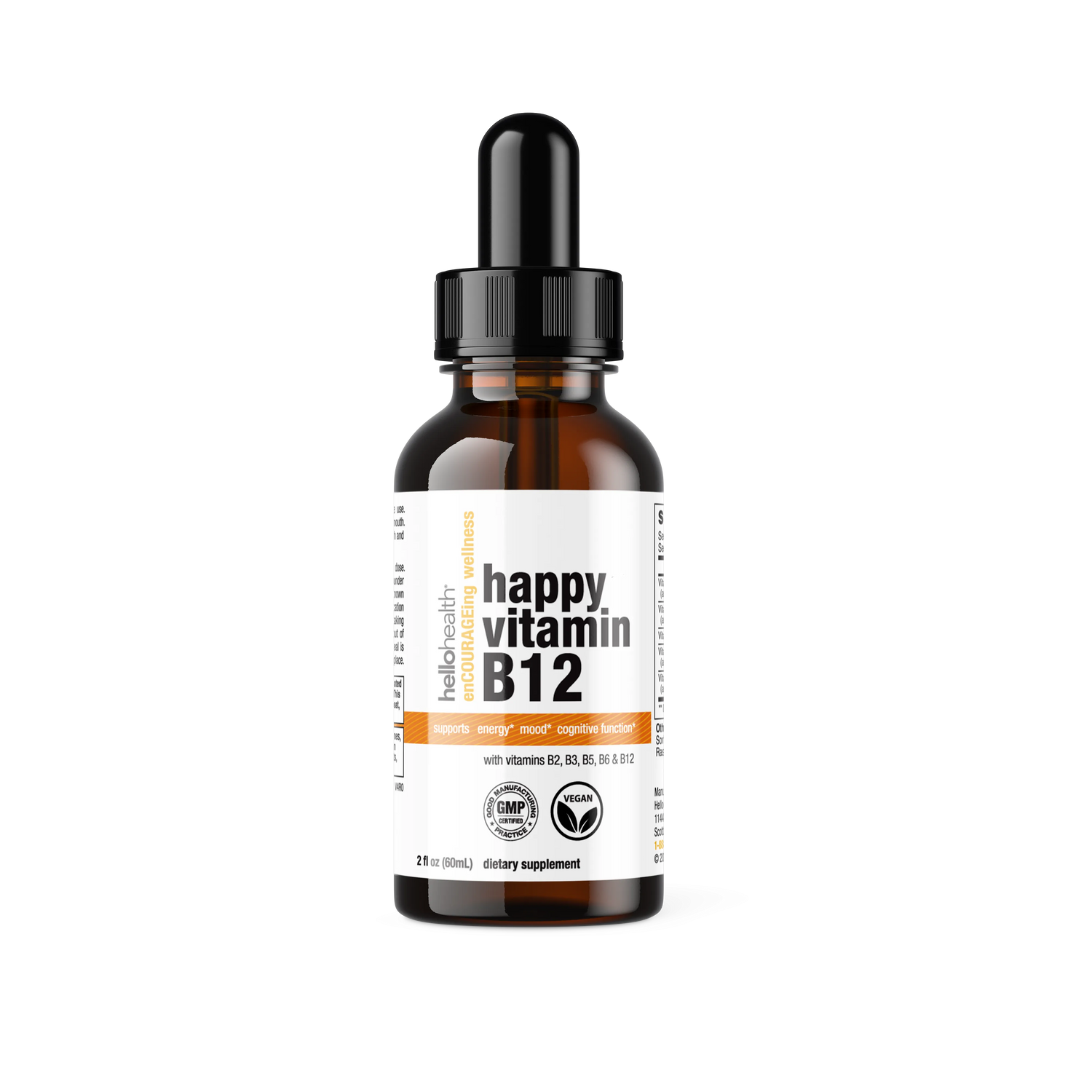 Happy Energy Vitamin B12 Plus – B12 Complex with B2, B3, B5 &amp; B6 for Energy, Focus &amp; Mood Support