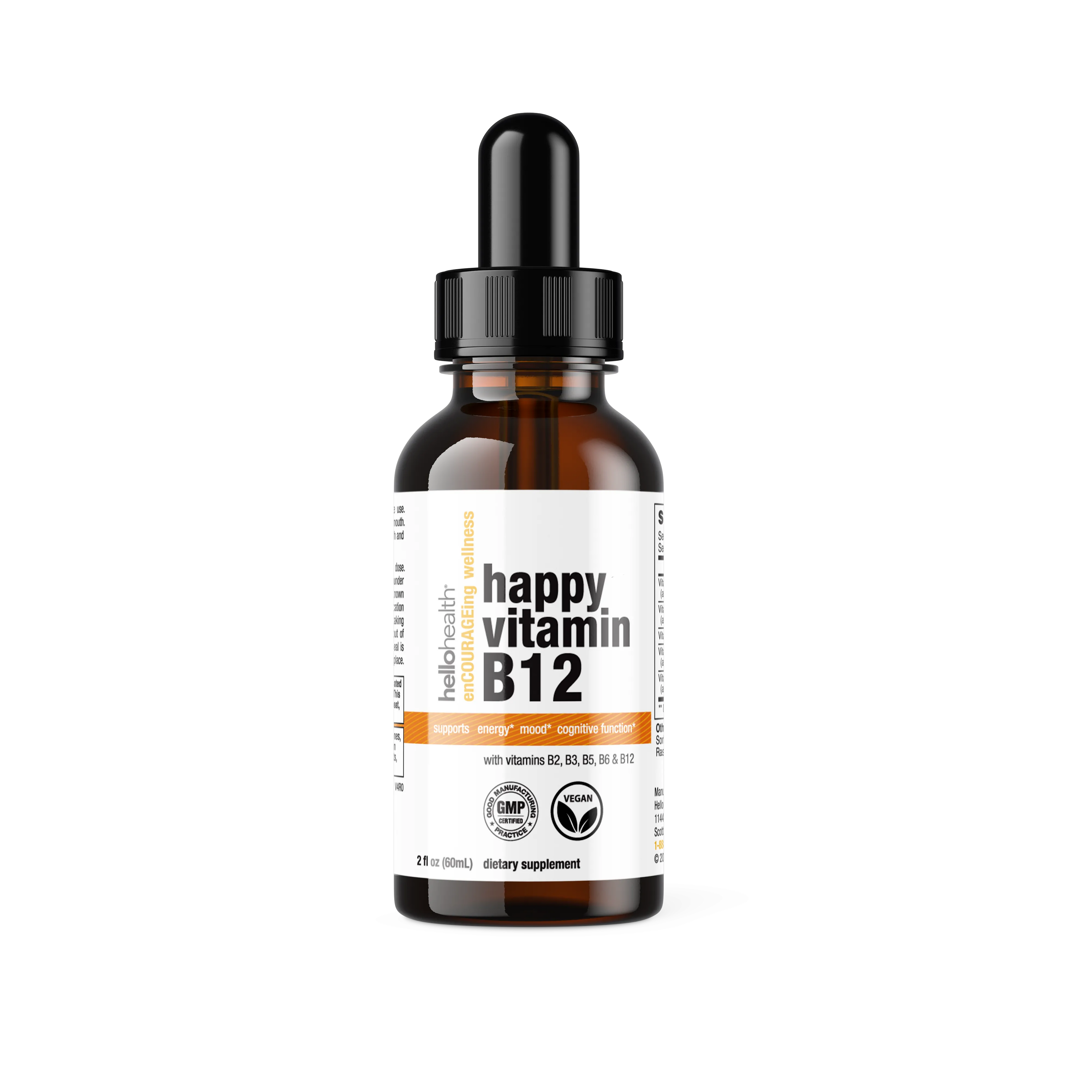 Happy Energy Vitamin B12 Plus – B12 Complex with B2, B3, B5 &amp; B6 for Energy, Focus &amp; Mood Support
