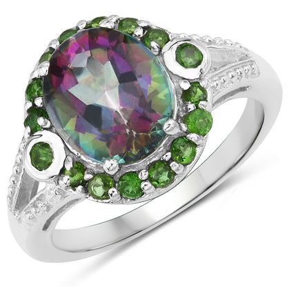 3.92 Carat Genuine Rainbow Quartz and Chrome Diopside .925 Sterling Silver Ring by Bids.com