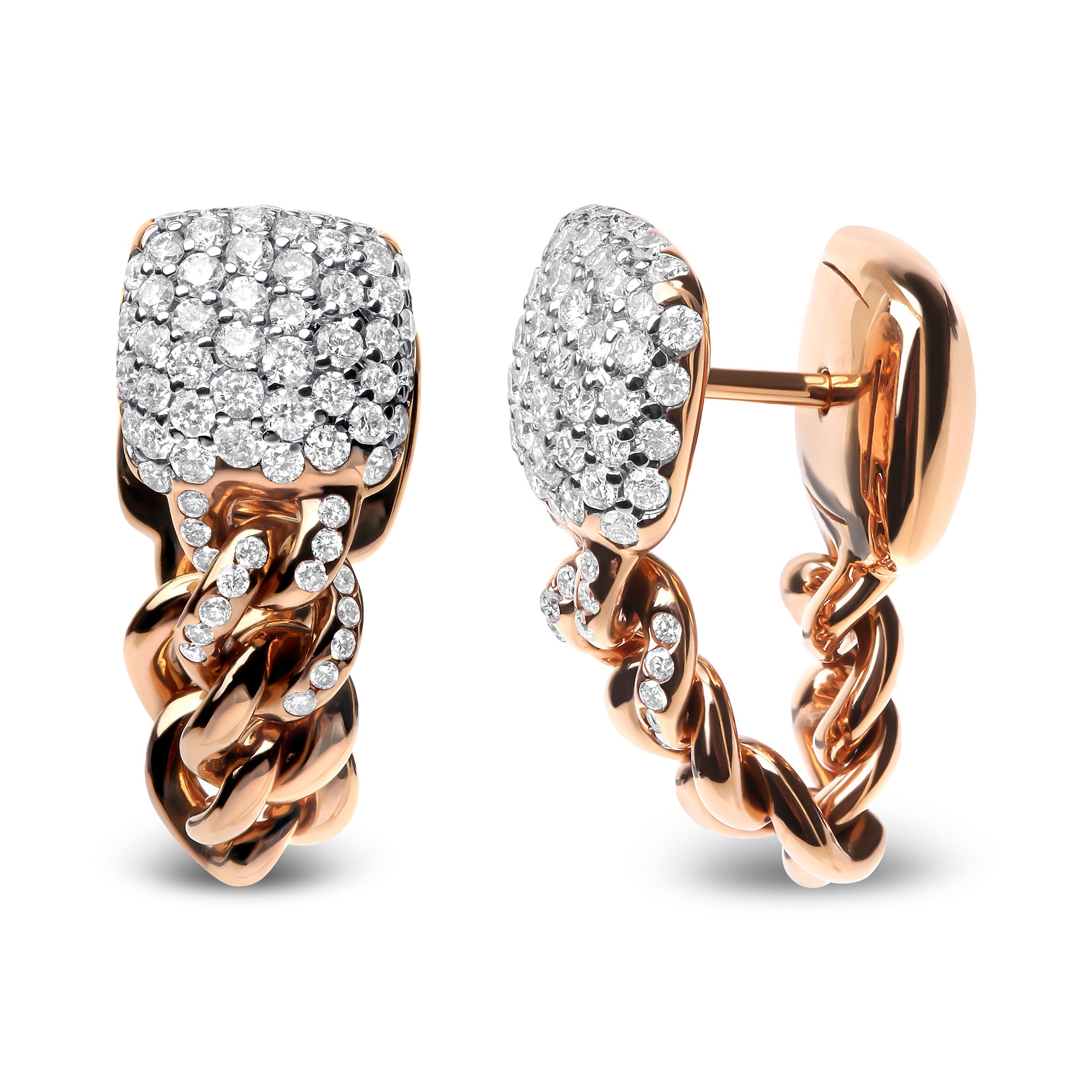 18K Rose Gold 3/4 Cttw Round Diamond Pave Cuban Chain Huggie Earrings (G-H Color, SI1-SI2 Clarity) by Bids.com