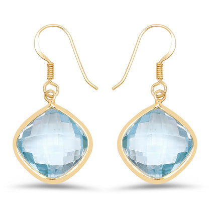14K Yellow Gold Plated 29.00 Carat Genuine Blue Topaz .925 Sterling Silver Earrings by Bids.com