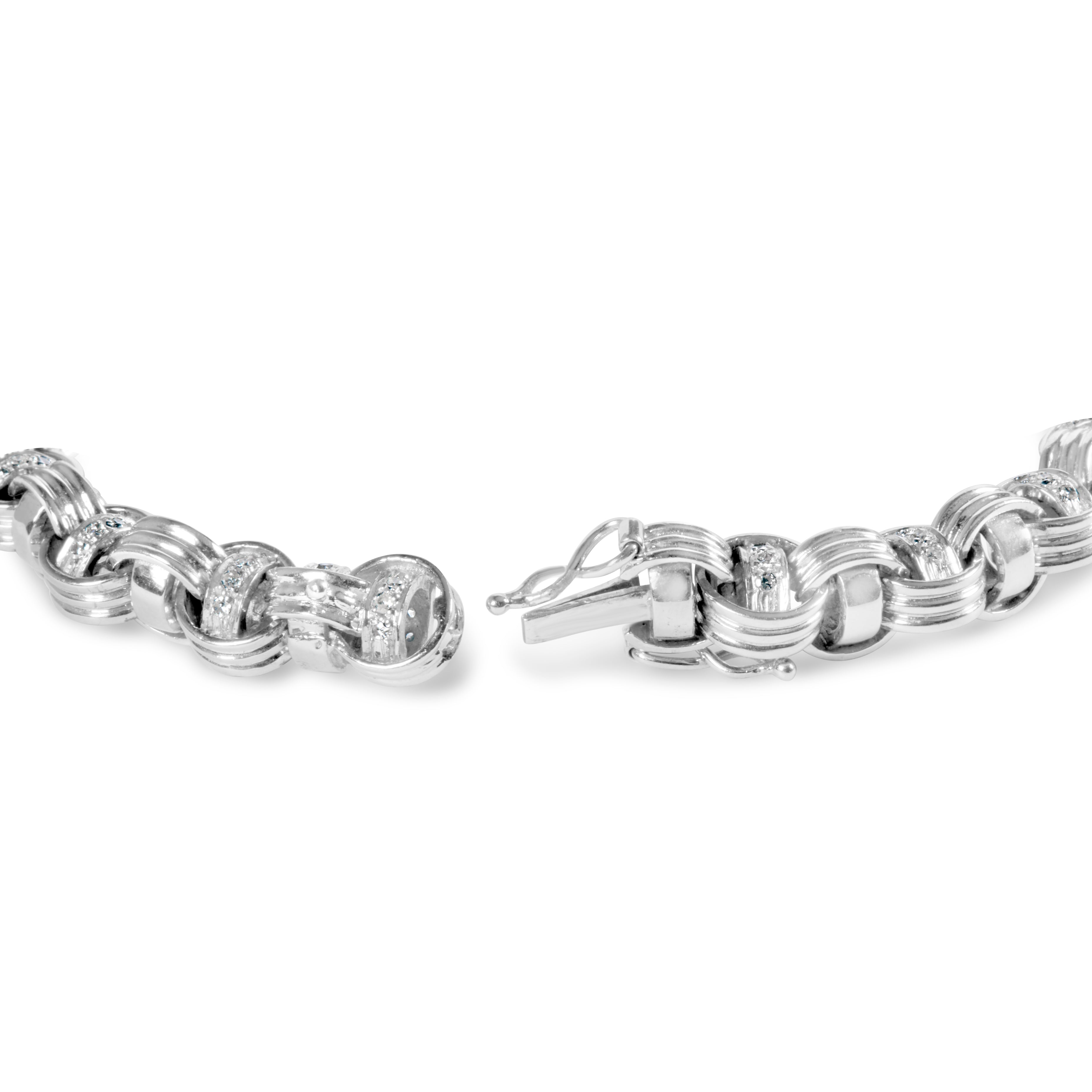 14K White Gold 1/2 Cttw Diamond Knotted Byzantine Link Bracelet (H-I Color, I2-I3 Clarity) - 7" Inches by Bids.com