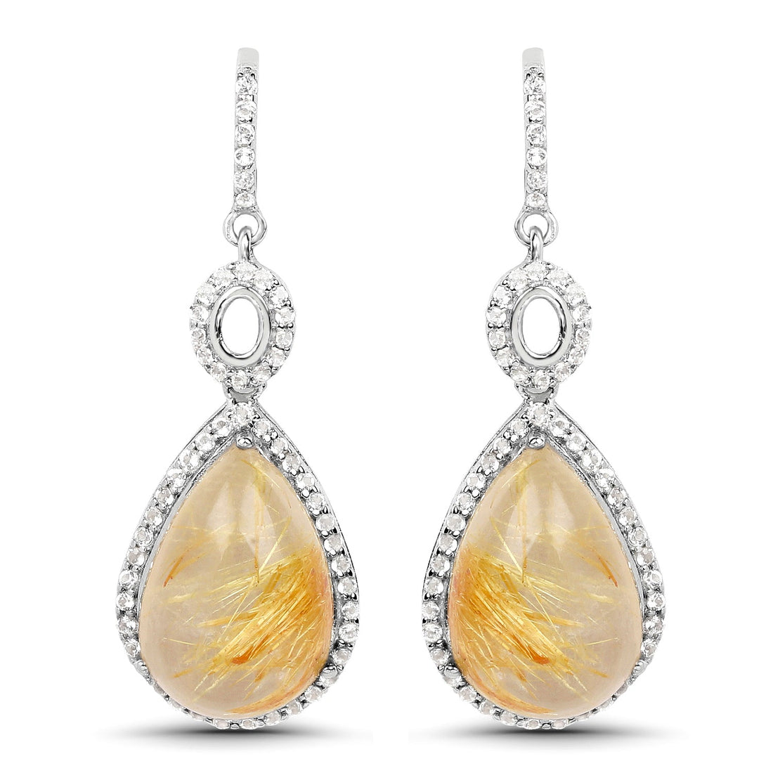10.04 Carat Genuine Golden Rutile And White Topaz .925 Sterling Silver Earrings by Bids.com
