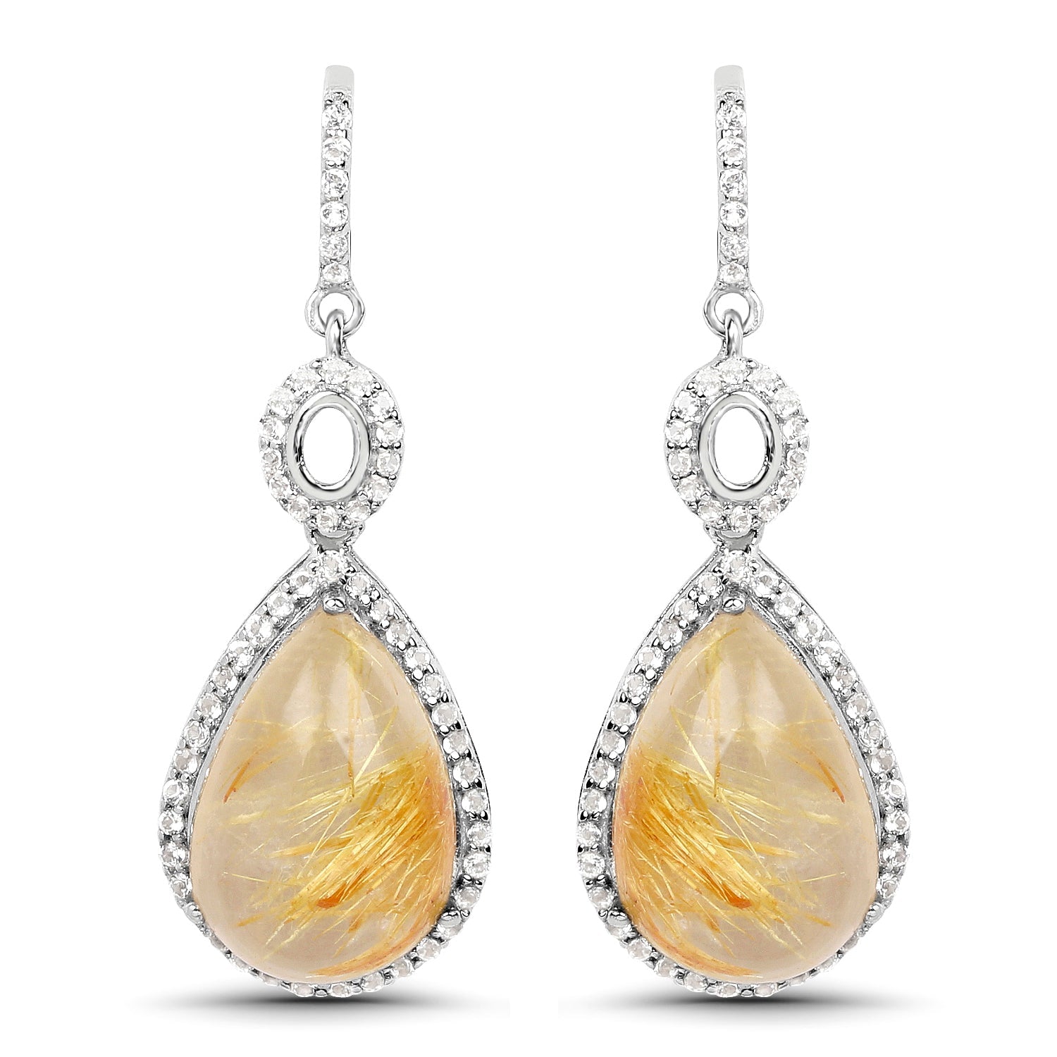 10.04 Carat Genuine Golden Rutile And White Topaz .925 Sterling Silver Earrings by Bids.com