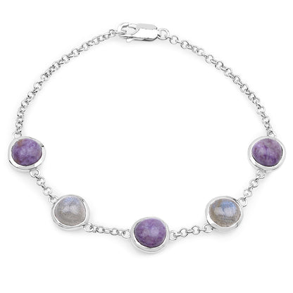 11.00 Carat Genuine Charolite And Labradorite .925 Sterling Silver Bracelet  DestGlow