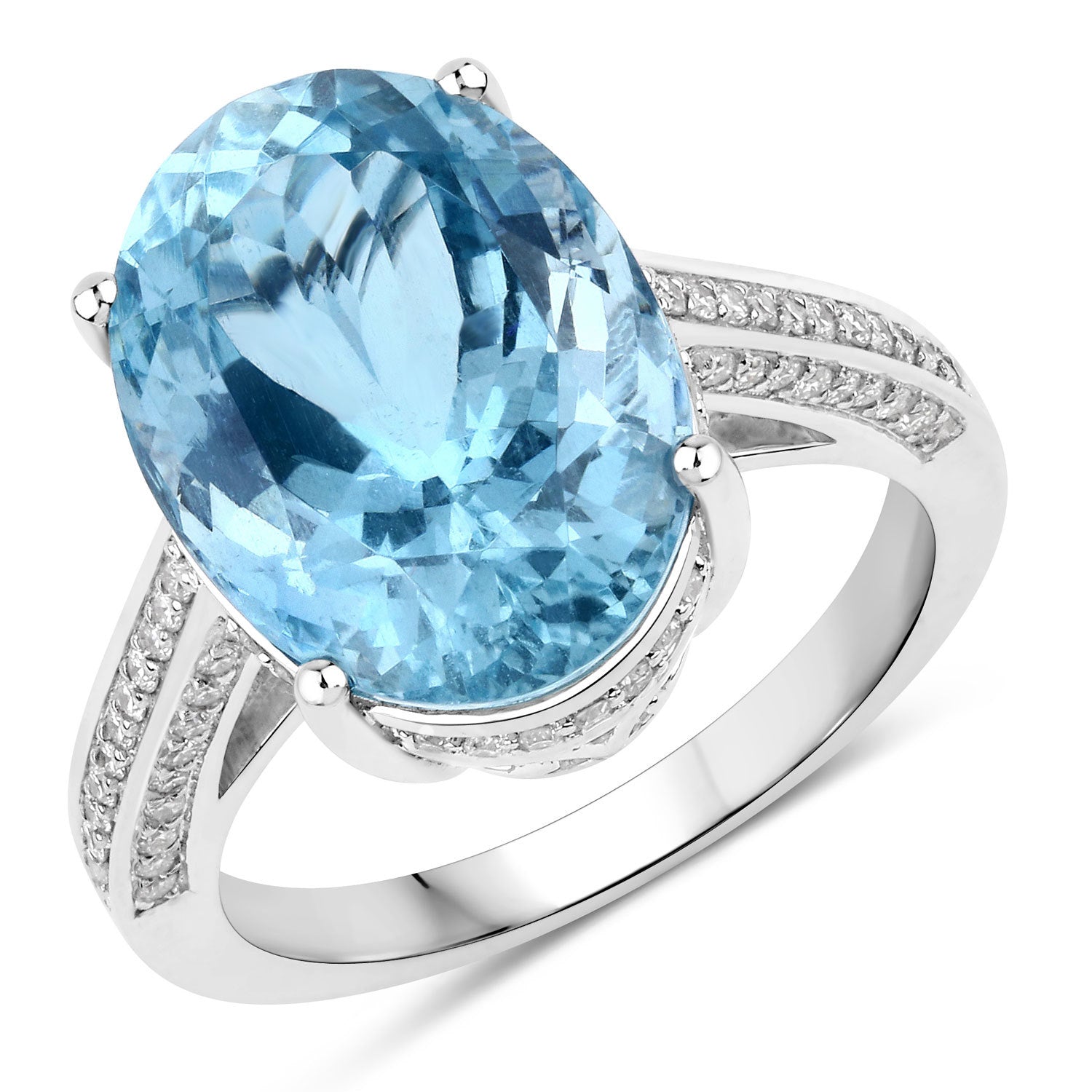 8.84 Carat Genuine Aquamarine and White Diamond 14K White Gold Ring by Bids.com