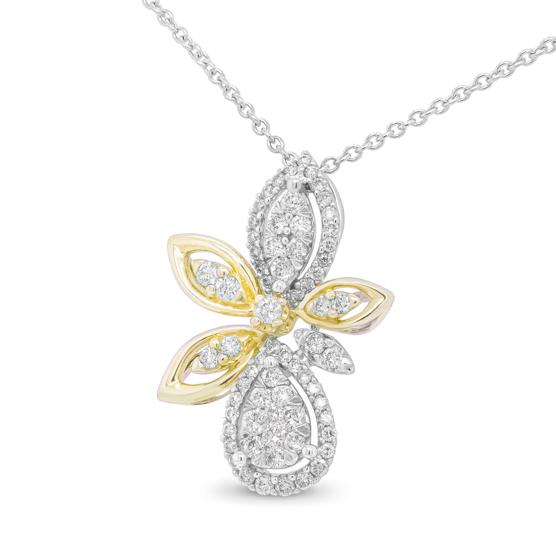 14K White and Yellow Gold 5/8 Cttw Round Diamond Marquise Floral Style 18" Pendant Necklace (H-I Color, I1-I2 Clarity) by Bids.com