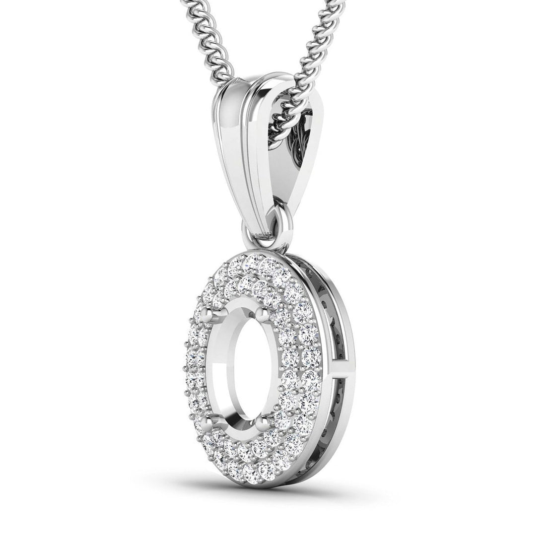 0.17 Carat Genuine White Diamond 14K White Gold Semi Mount Pendant - holds 7x5mm Oval Gemstone  DestGlow