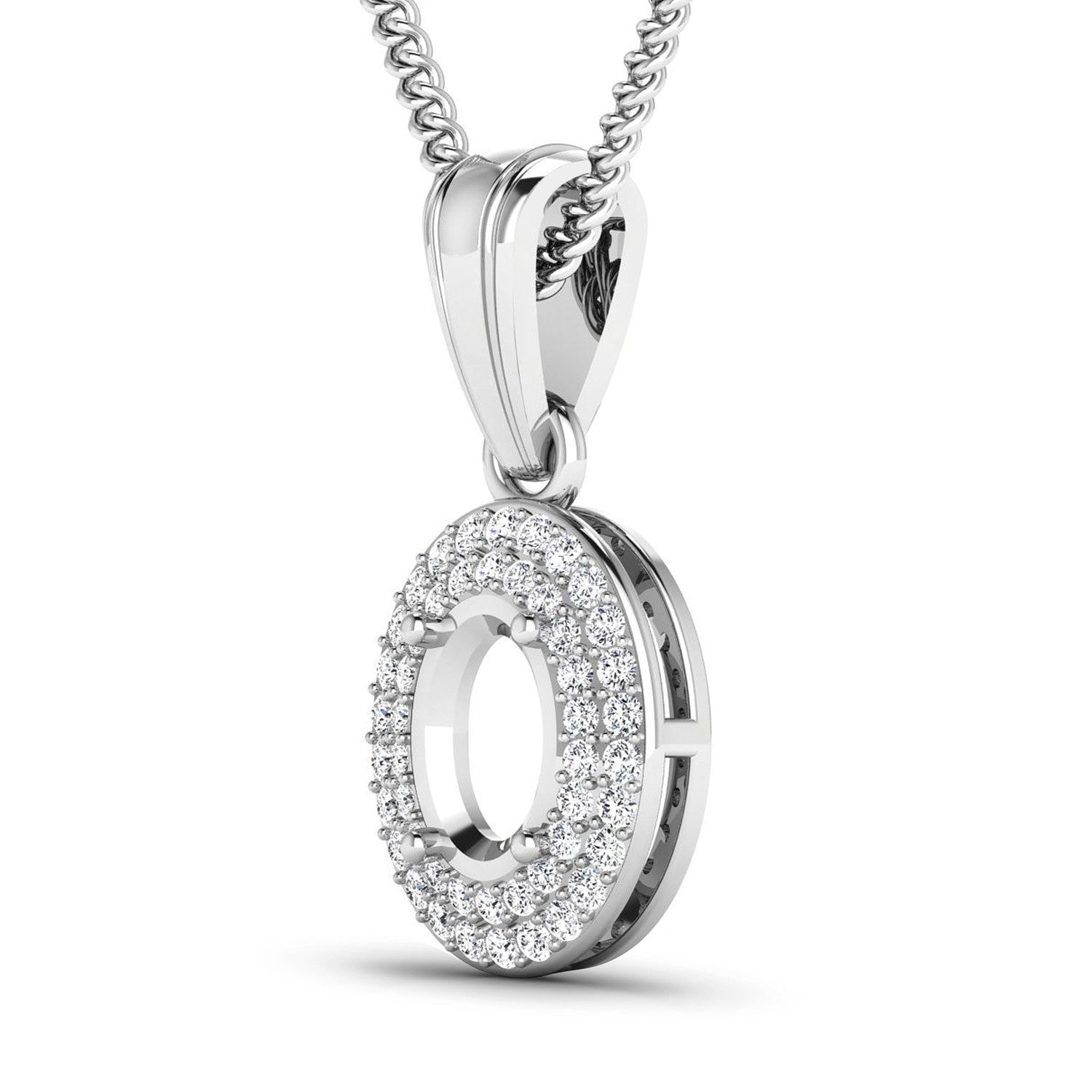 0.17 Carat Genuine White Diamond 14K White Gold Semi Mount Pendant - holds 7x5mm Oval Gemstone  DestGlow