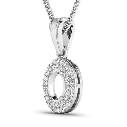 0.17 Carat Genuine White Diamond 14K White Gold Semi Mount Pendant - holds 7x5mm Oval Gemstone  DestGlow