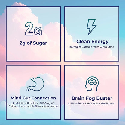 Yerba Mate Instant Tea Powder, 3-in-1 Super Drink - Clean Energy, Brain Fog Buster, and Gut Health Powered by Nootropics, Prebiotics and Probiotics | Yerba Magic Peach Mango 30 Servings by VAH