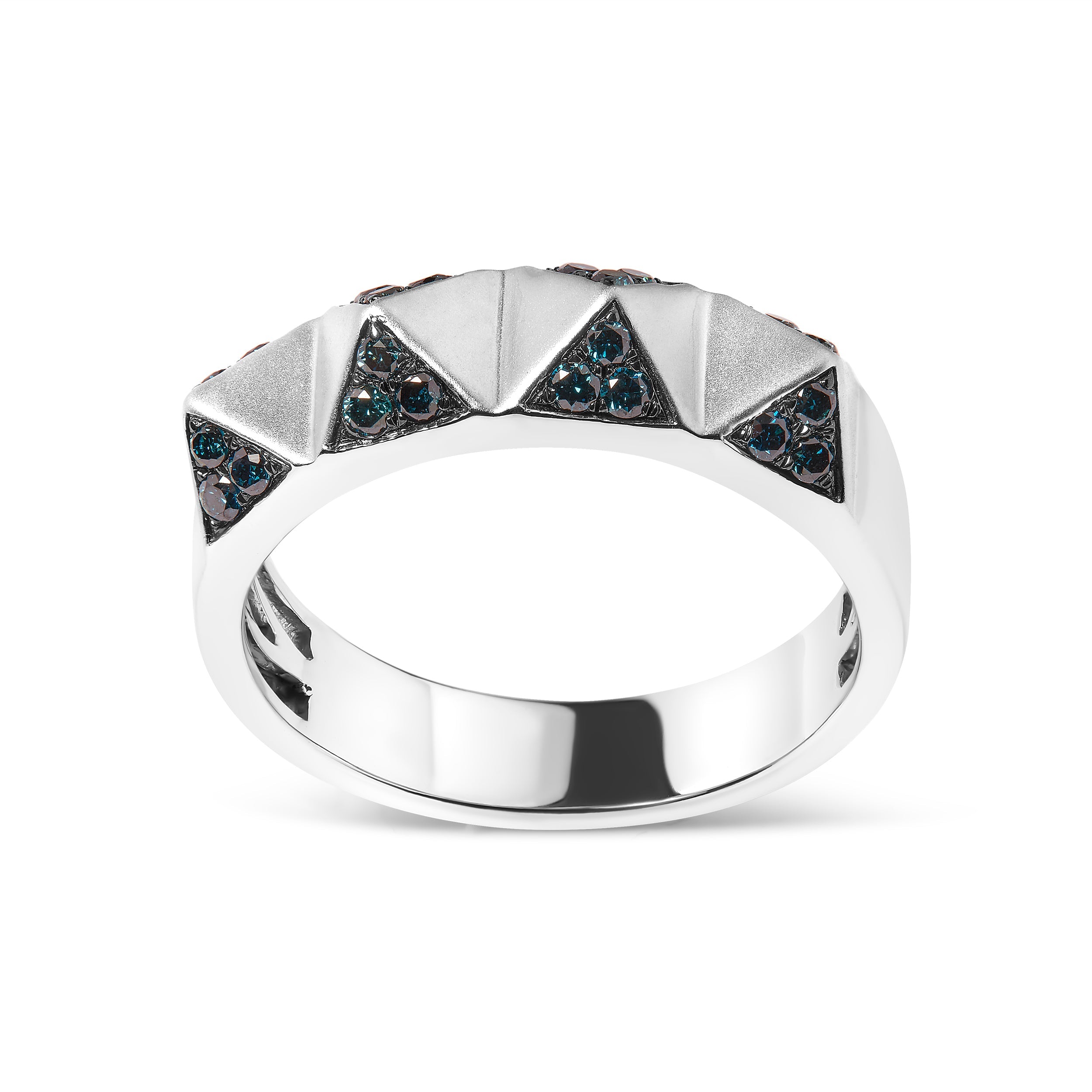 14K White Gold 1/4 Cttw Treated Blue Diamond Pyramid Band Ring (Blue Color, SI1-SI2 Clarity)- Size 7 by Bids.com