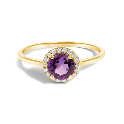 10K White Gold Purple Amethyst and 1/10 Cttw Diamond Halo Ring