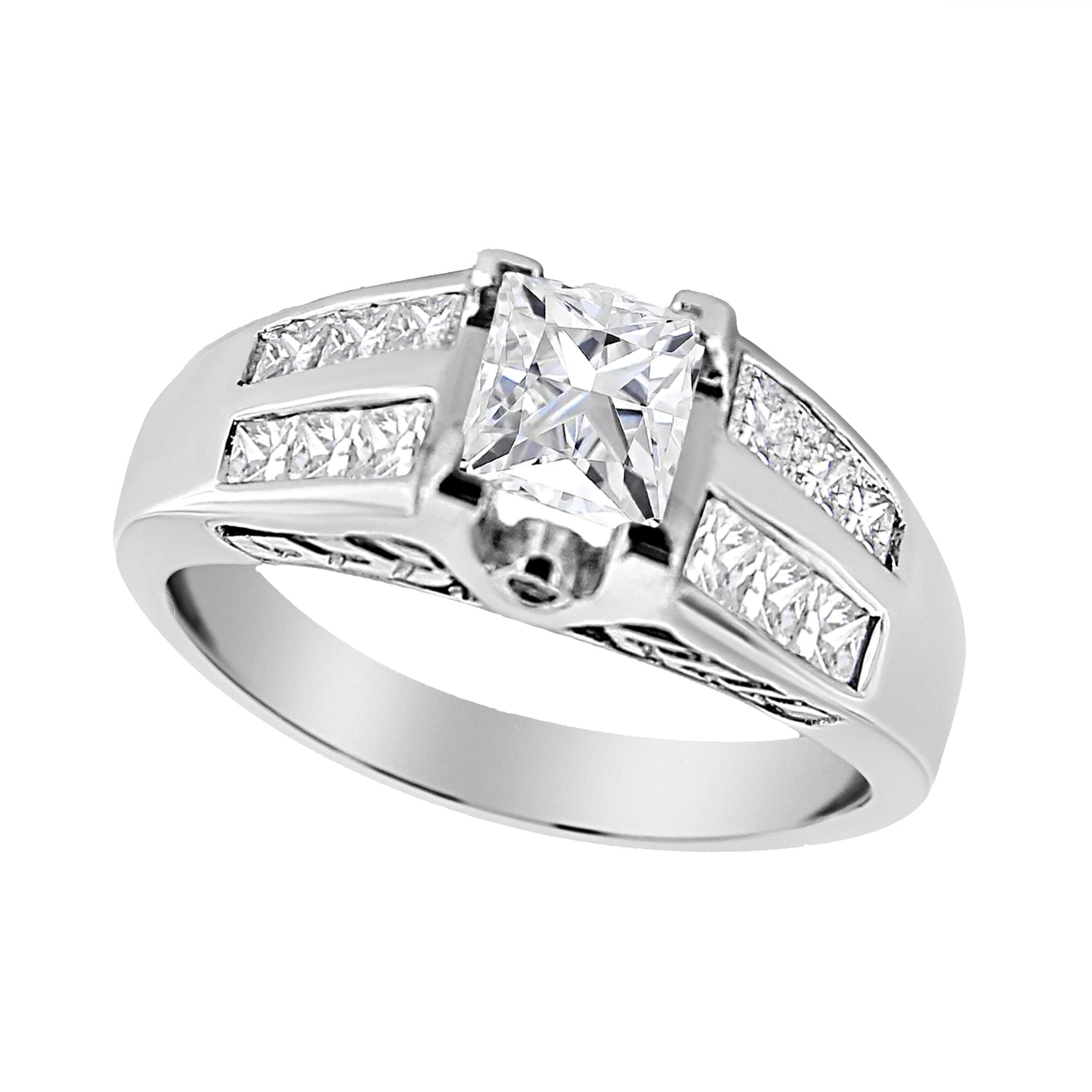 14K White Gold 1 1/4 Cttw Princess Cut Diamond Channel Set Engagement Ring (H-I Color, SI1-SI2 Clarity) - Ring Size 7 by Bids.com