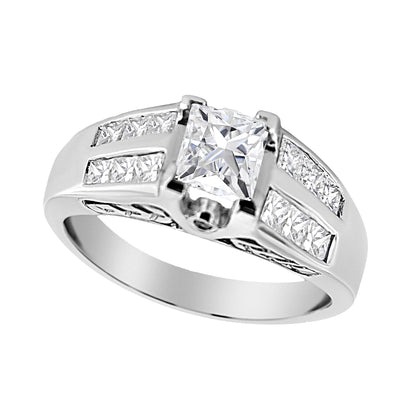14K White Gold 1 1/4 Cttw Princess Cut Diamond Channel Set Engagement Ring (H-I Color, SI1-SI2 Clarity) - Ring Size 7 by Bids.com