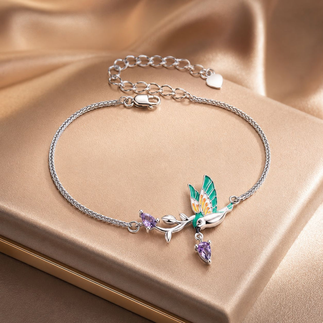 925 Sterling Silver Enamel Plated Platinum Bracelet with CZ, Adjustable Length for Women  DestGlow