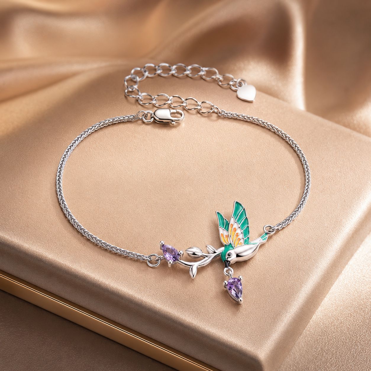 925 Sterling Silver Enamel Plated Platinum Bracelet with CZ, Adjustable Length for Women  DestGlow