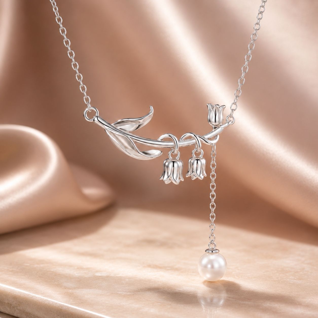 925 Sterling Silver Necklace with Quality Shell Pearl &amp; Platinum Plating, 380mm Length for Women  DestGlow