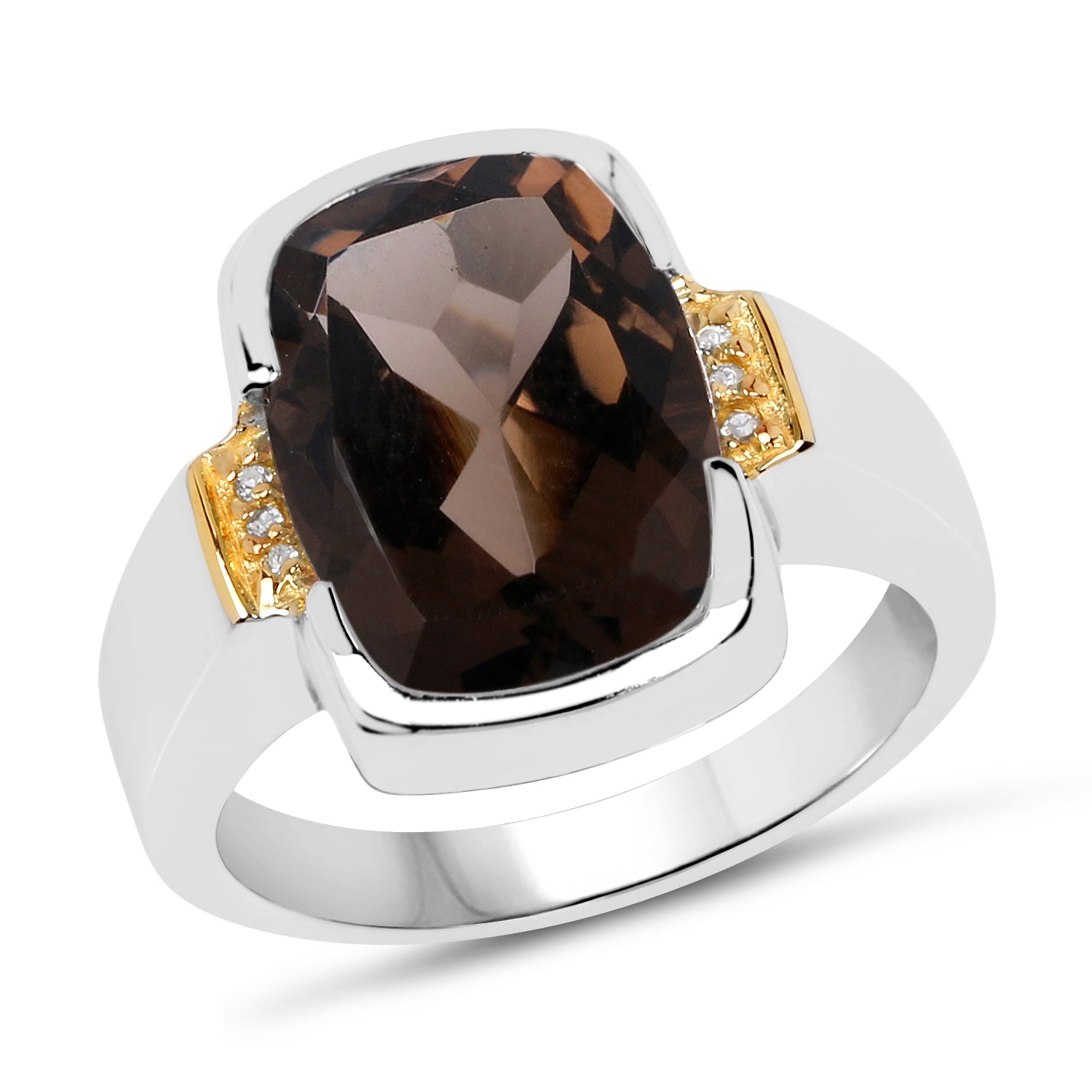 Two Tone Plated 5.51 Carat Genuine Smoky Quartz and White Topaz .925 Sterling Silver Ring by Bids.com