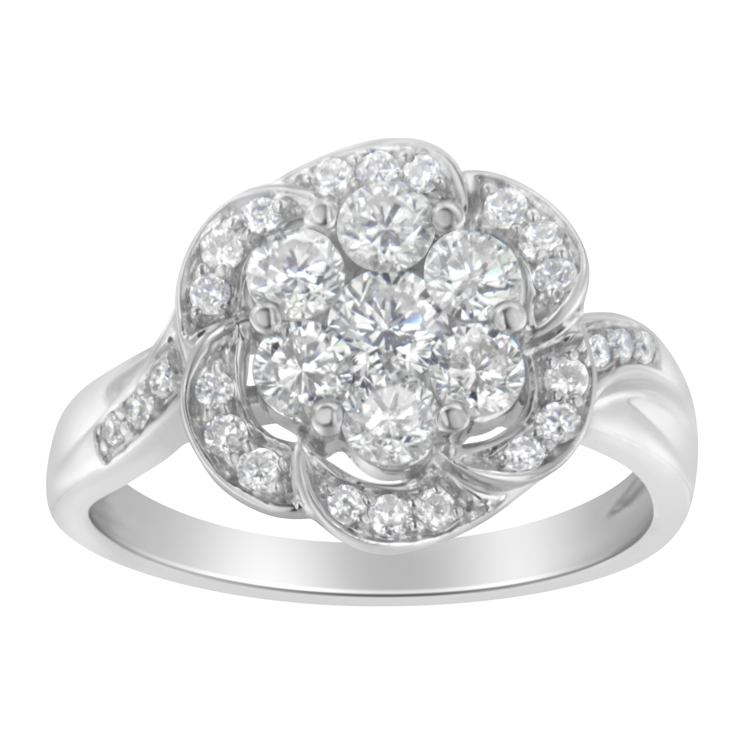 14K White Gold Floral Cluster Diamond Ring (1.0 Cttw, H-I Color, SI2-I1 Clarity) - Size 6 