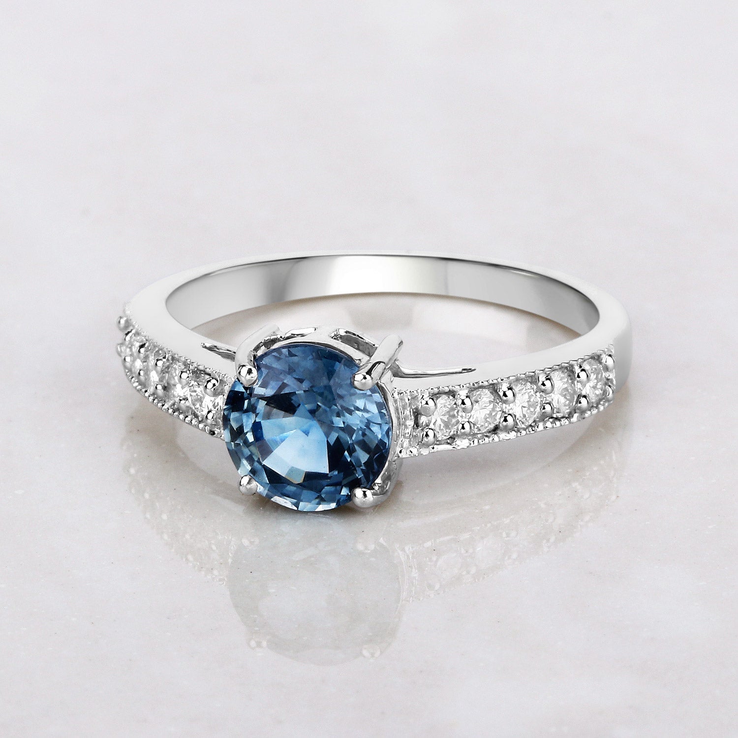 1.90 Carat Genuine Blue Sapphire and White Diamond 14K White Gold Ring by Bids.com