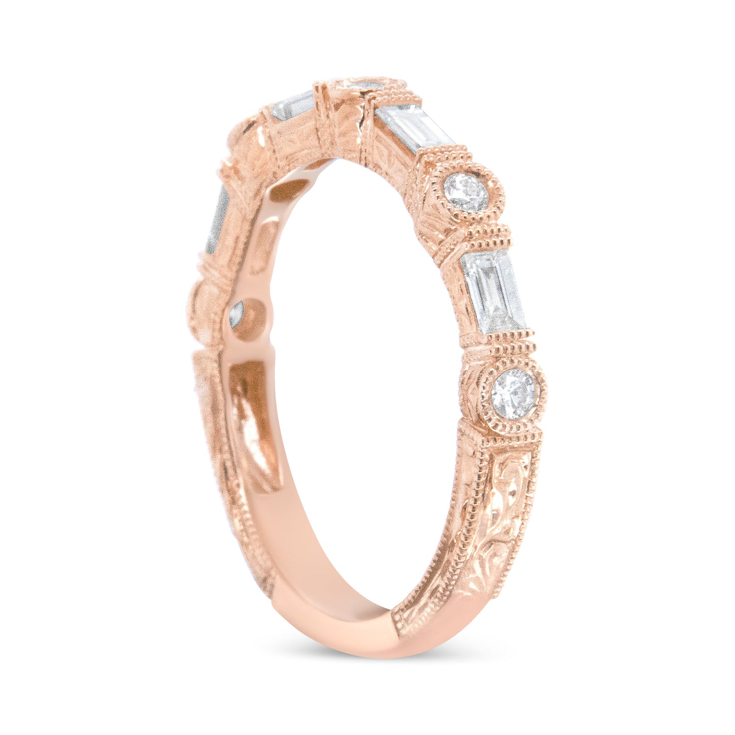 14K Rose Gold 3/8 Cttw Baguette and Round Diamond Bridal Band - (H-I Color, VS1-VS2 Clarity) - Size 6.75 by Bids.com