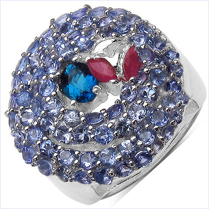 3.31 Carat Genuine London Blue Topaz , Ruby &amp; Tanzanite .925 Sterling Silver Ring by Bids.com