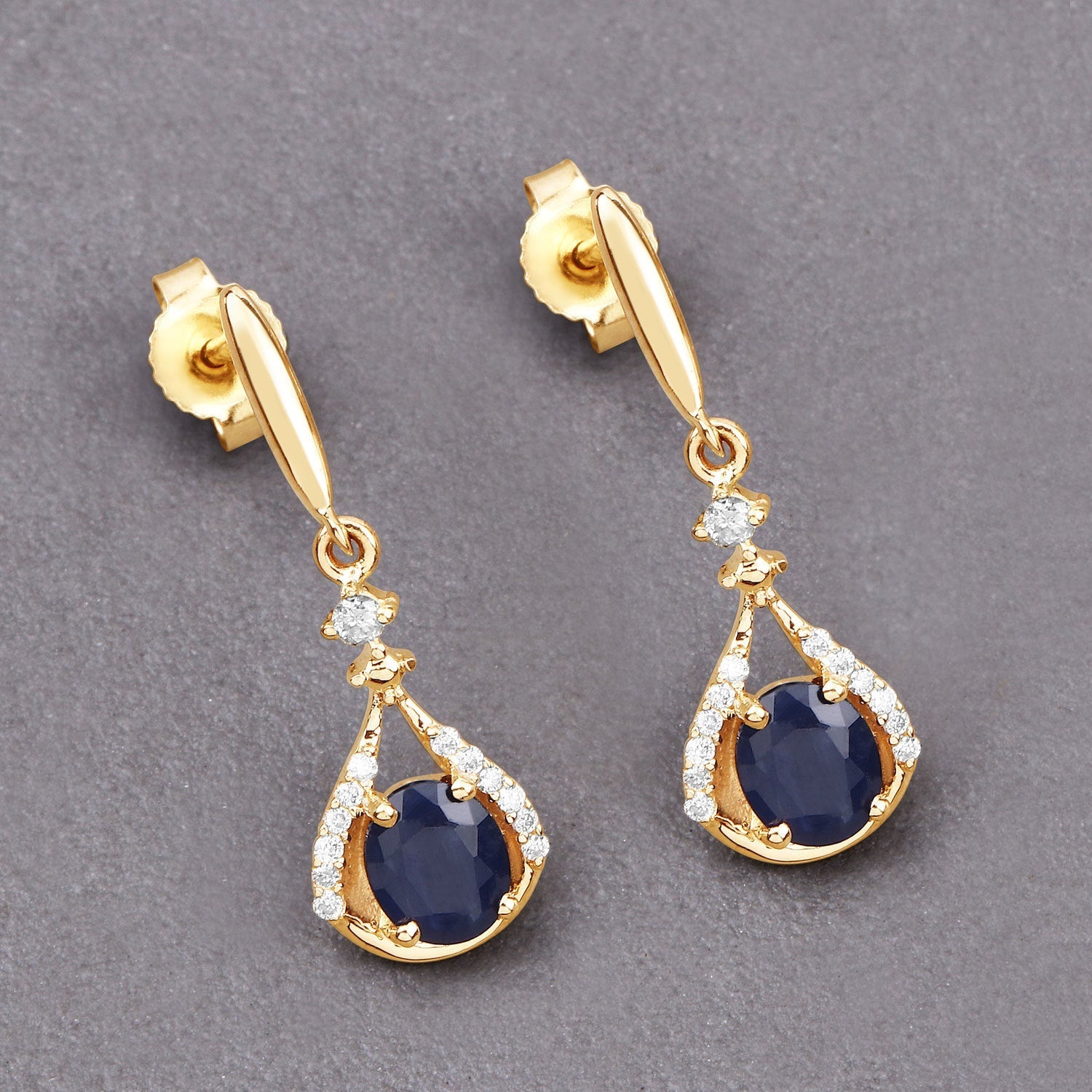 0.86 Carat Genuine Blue Sapphire and White Diamond 14K Yellow Gold Earrings  DestGlow