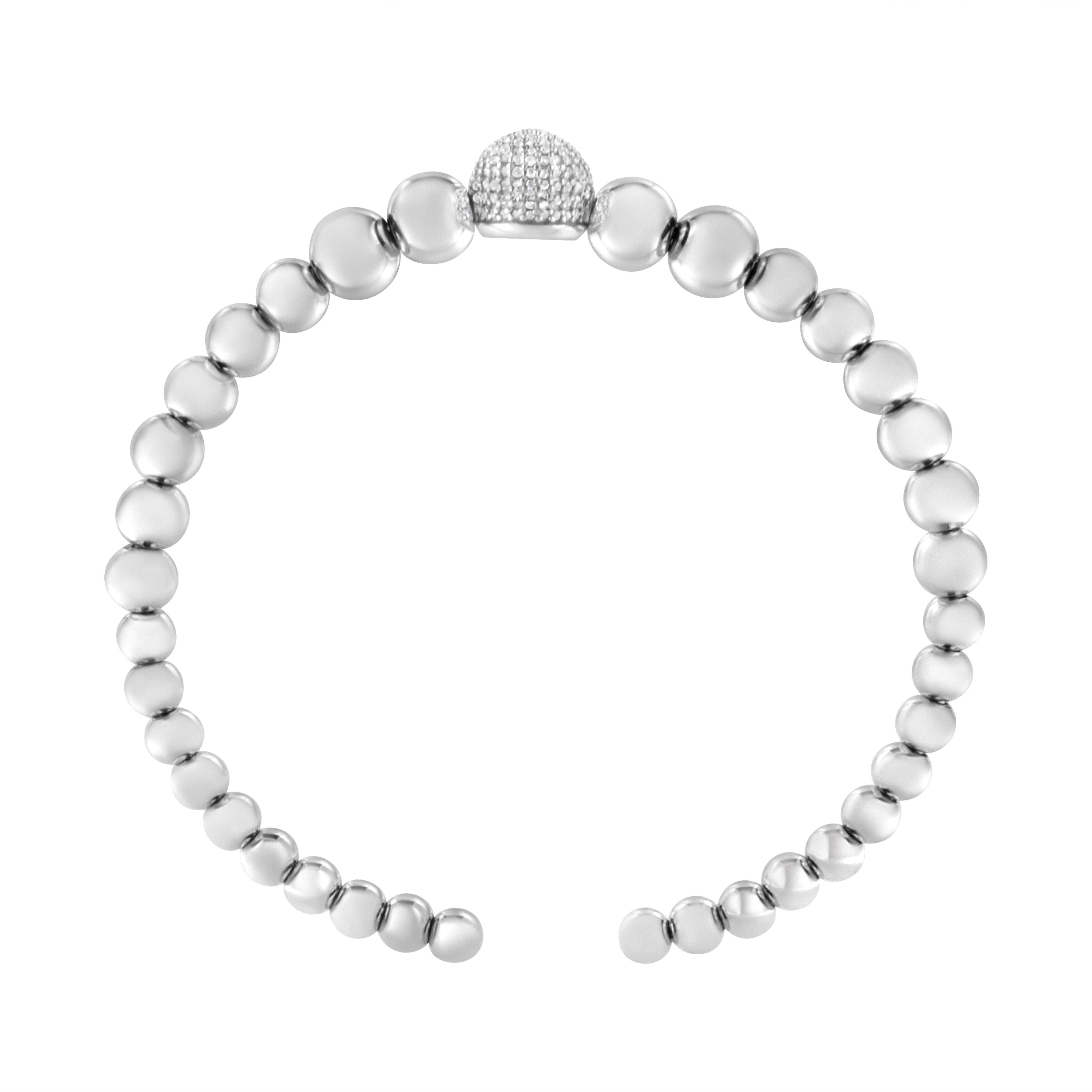 .925 Sterling Silver 1/6 Cttw Diamond Rondelle Graduated Ball Bead Cuff Bangle Bracelet (I-J color, I2-I3 clarity) - Fits wrists up to 7 1/2 inches by Bids.com