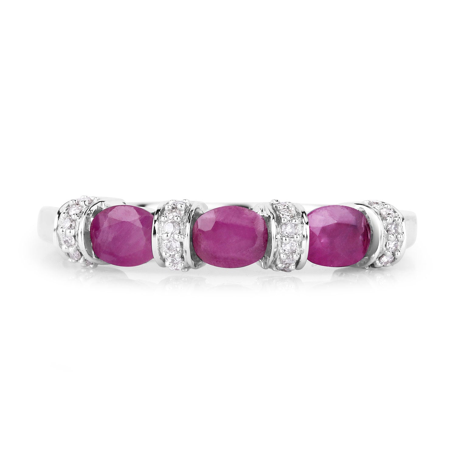 0.73 Carat Genuine Ruby and White Diamond 14K White Gold Ring  DestGlow