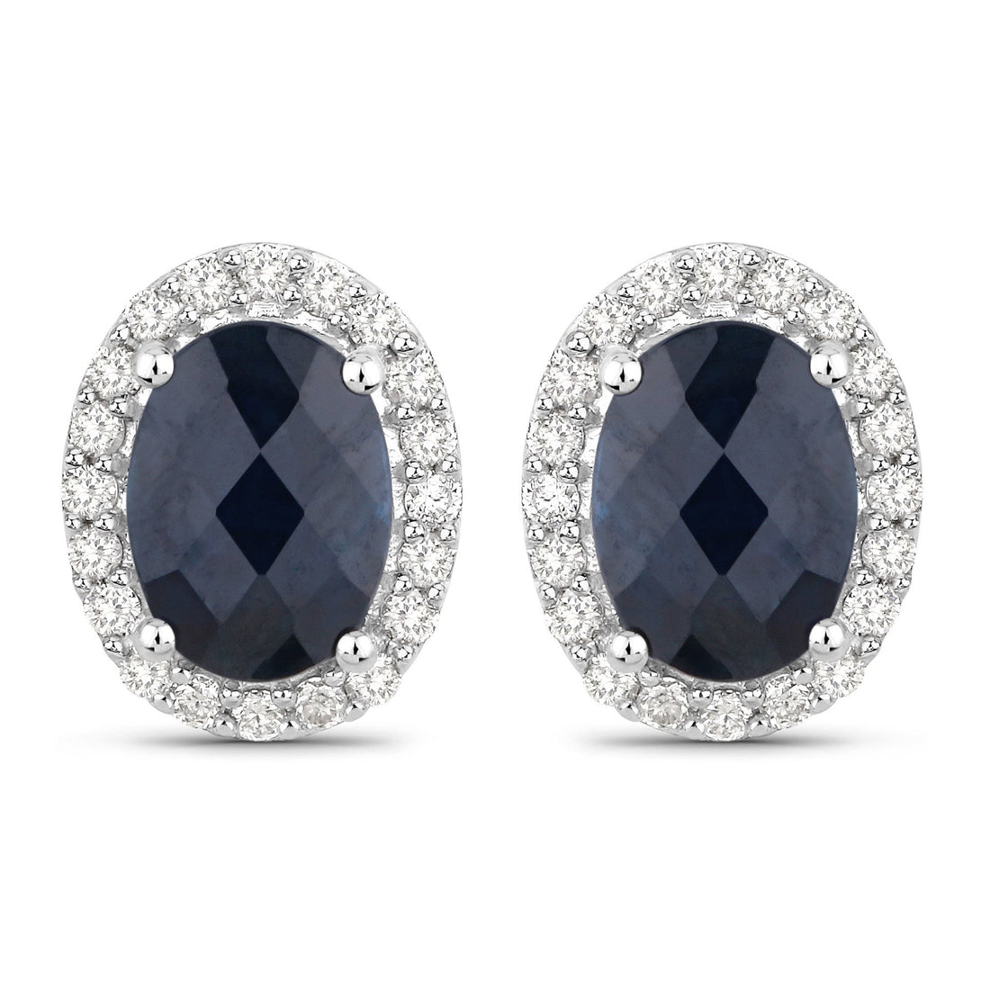 2.16 Carat Genuine Blue Sapphire and White Diamond 14K White Gold Earrings by Bids.com