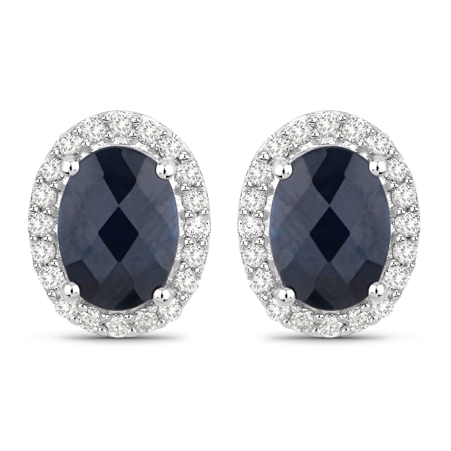 2.16 Carat Genuine Blue Sapphire and White Diamond 14K White Gold Earrings by Bids.com