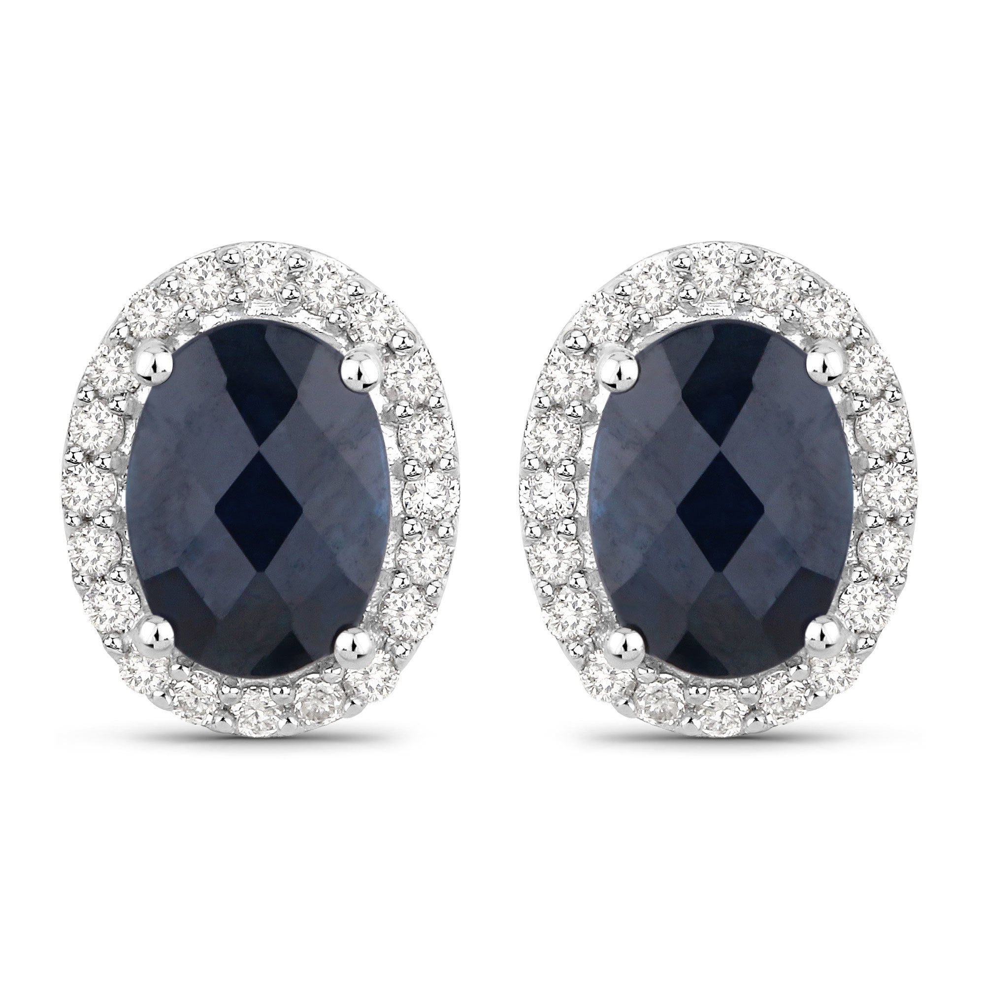 2.16 Carat Genuine Blue Sapphire and White Diamond 14K White Gold Earrings by Bids.com