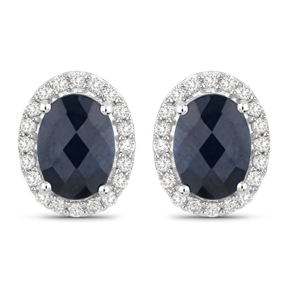2.16 Carat Genuine Blue Sapphire and White Diamond 14K White Gold Earrings by Bids.com