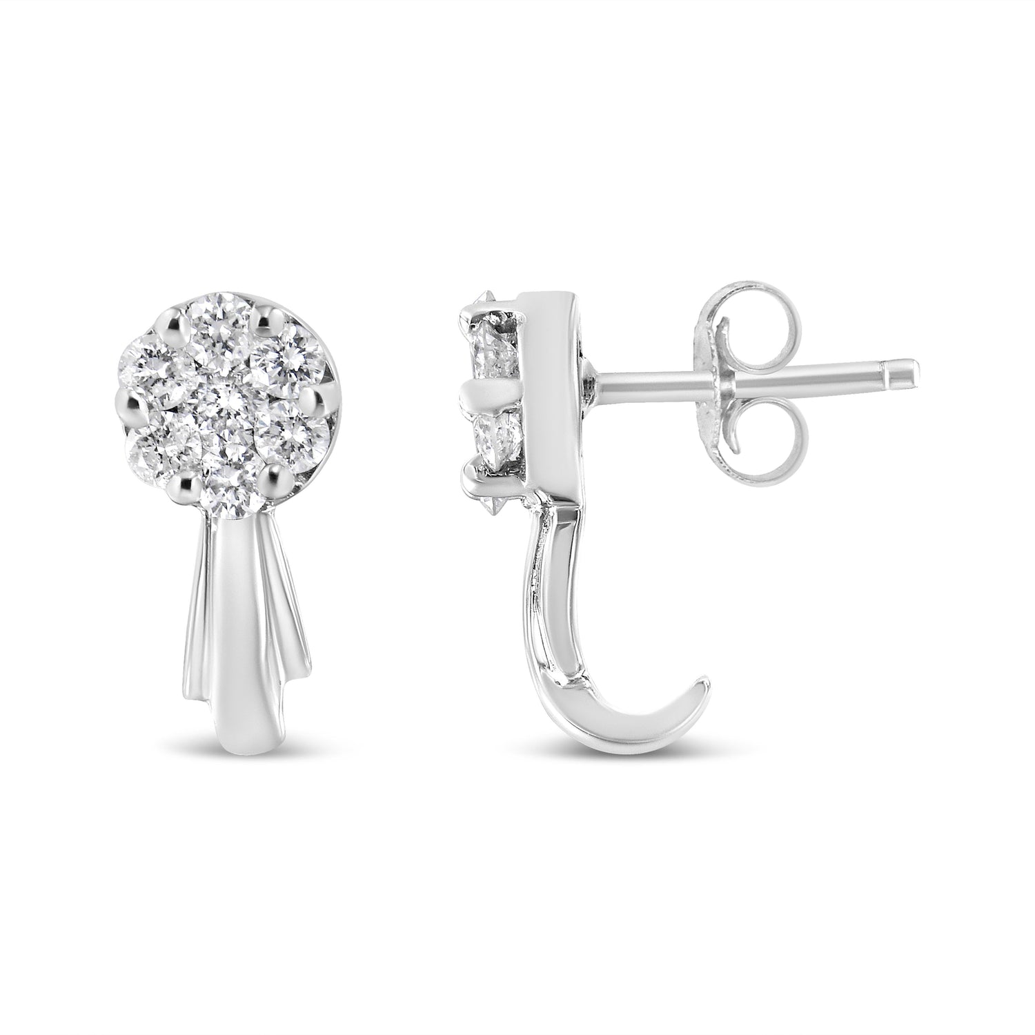 14K White Gold 3/4 Cttw Diamond Floral Cluster Drop and Dangle Stud Earrings (H-I Color, I1-I2 Clarity) by Bids.com