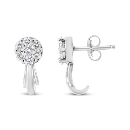 14K White Gold 3/4 Cttw Diamond Floral Cluster Drop and Dangle Stud Earrings (H-I Color, I1-I2 Clarity) by Bids.com
