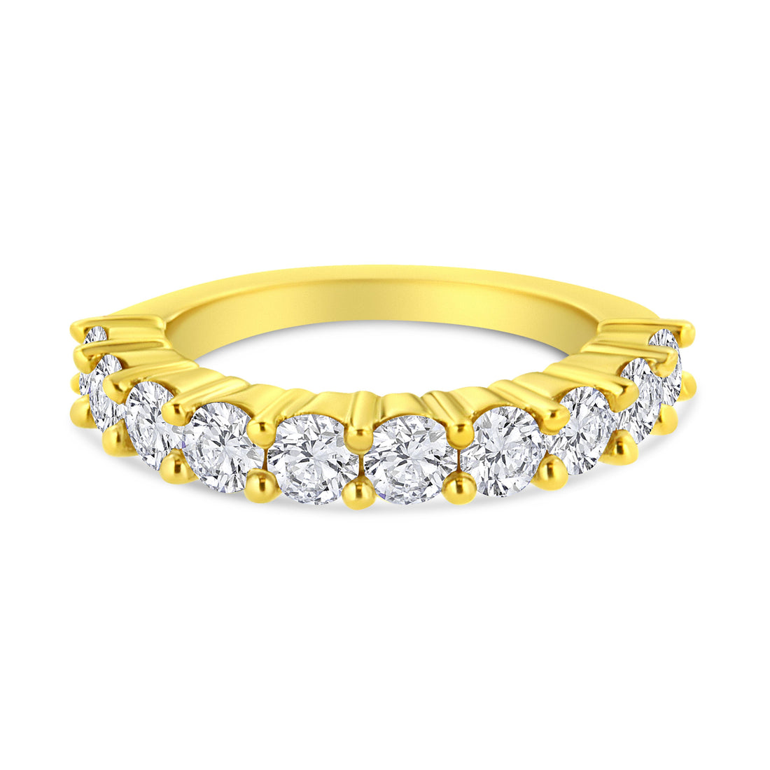 14K Yellow Gold Plated .925 Sterling Silver 2.0 Cttw Round Brilliant Cut Diamond 10 Stone Anniversary Band Ring (J-K Color, I1-I2 Clarity) - Size 7 by Bids.com