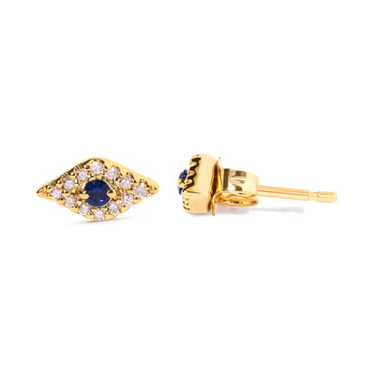 10K Yellow Gold Blue Sapphire and Diamond Accent Evil Eye Stud Earring (H-I Color, I1-I2 Clarity) by Bids.com