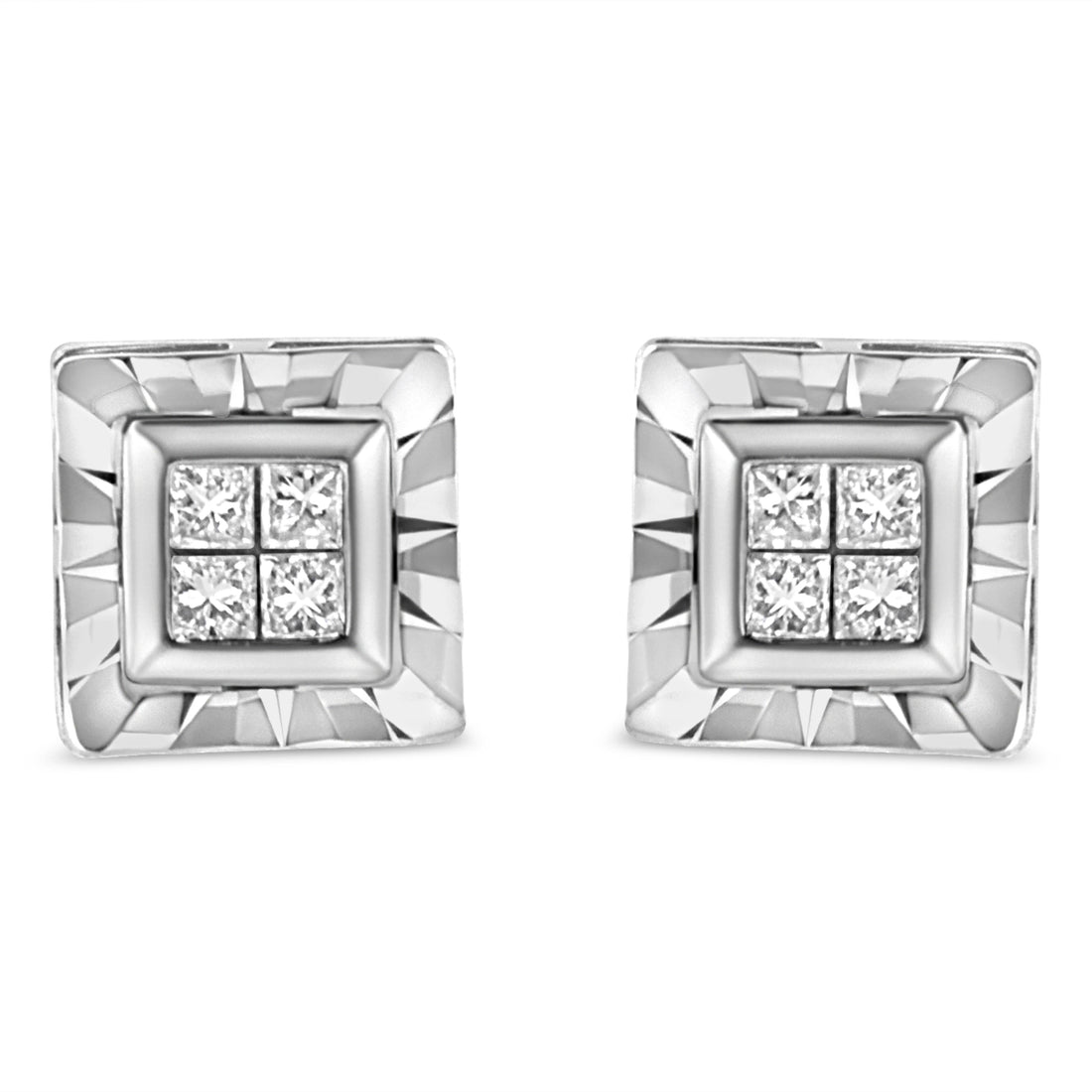 .925 Sterling Silver 1/6 Cttw Invisible Set Princess-Cut Diamond Quad Composite Stud Earrings (H-I Color, I1-I2 Clarity) by Bids.com