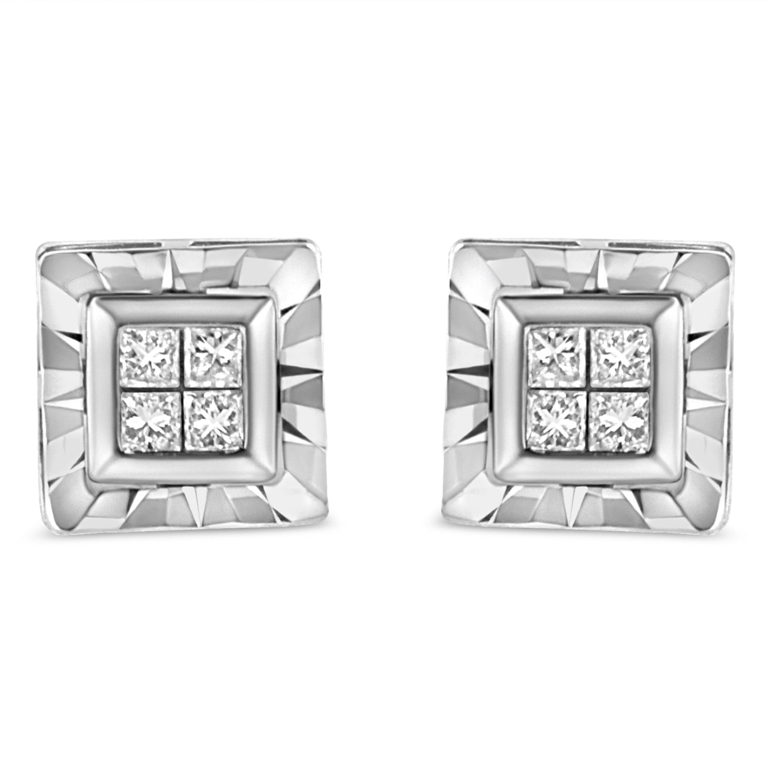 .925 Sterling Silver 1/6 Cttw Invisible Set Princess-Cut Diamond Quad Composite Stud Earrings (H-I Color, I1-I2 Clarity) by Bids.com