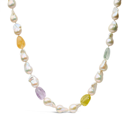 14K Yellow Gold Citrine, Amethyst, and Baroque Pearl Strand Necklace - 18" Inches by Bids.com