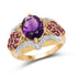 14K Yellow Gold Plated 3.01 Carat Genuine Amethyst & Rhodolite .925 Sterling Silver Ring  DestGlow
