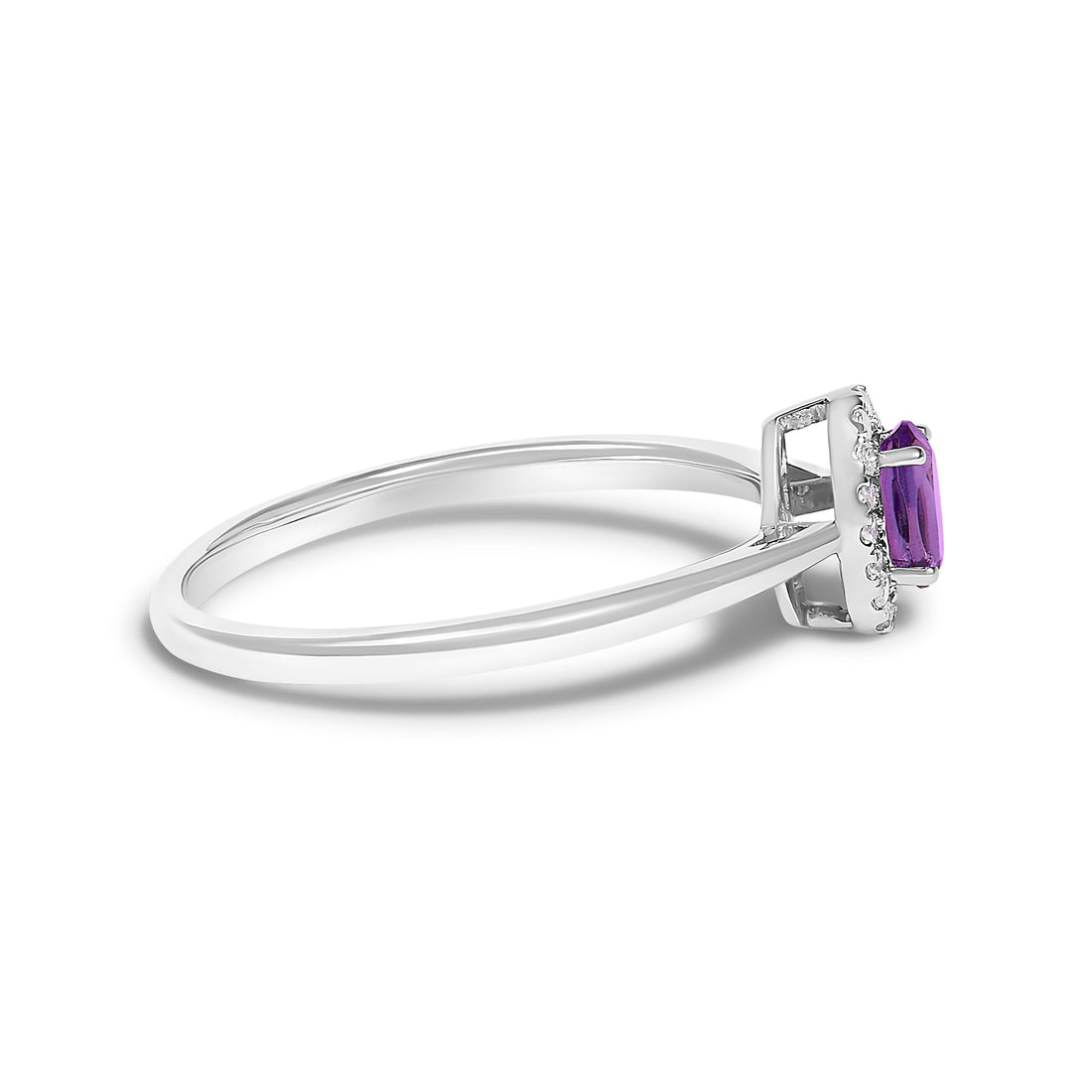 10K White Gold 5X3MM Oval Purple Amethyst and Diamond Accent Halo Ring (I-J Color, I1-I2 Clarity) - Ring Size 6.5 by Bids.com