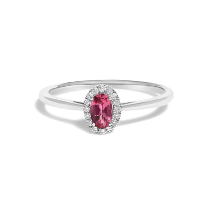 10K White Gold 5X3MM Oval Purple Amethyst and Diamond Accent Halo Ring (I-J Color, I1-I2 Clarity) - Ring Size 6.5 by Bids.com