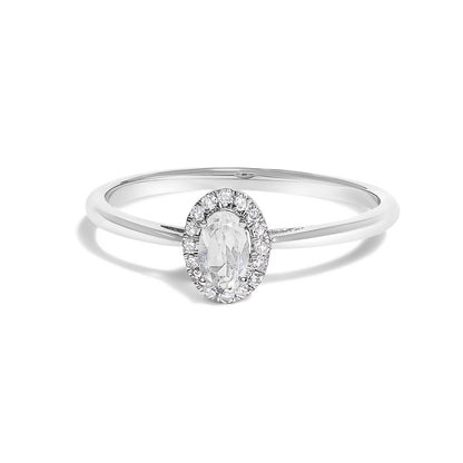 10K White Gold 5X3MM Oval Purple Amethyst and Diamond Accent Halo Ring (I-J Color, I1-I2 Clarity) - Ring Size 6.5 by Bids.com
